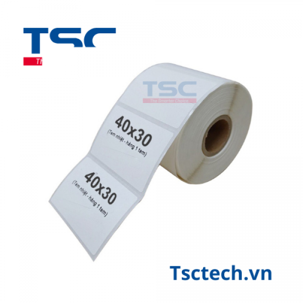 Decal Nhiệt 40x30mm, 1 Tem 1 Hàng, Dài 30m Cho Máy In TSC