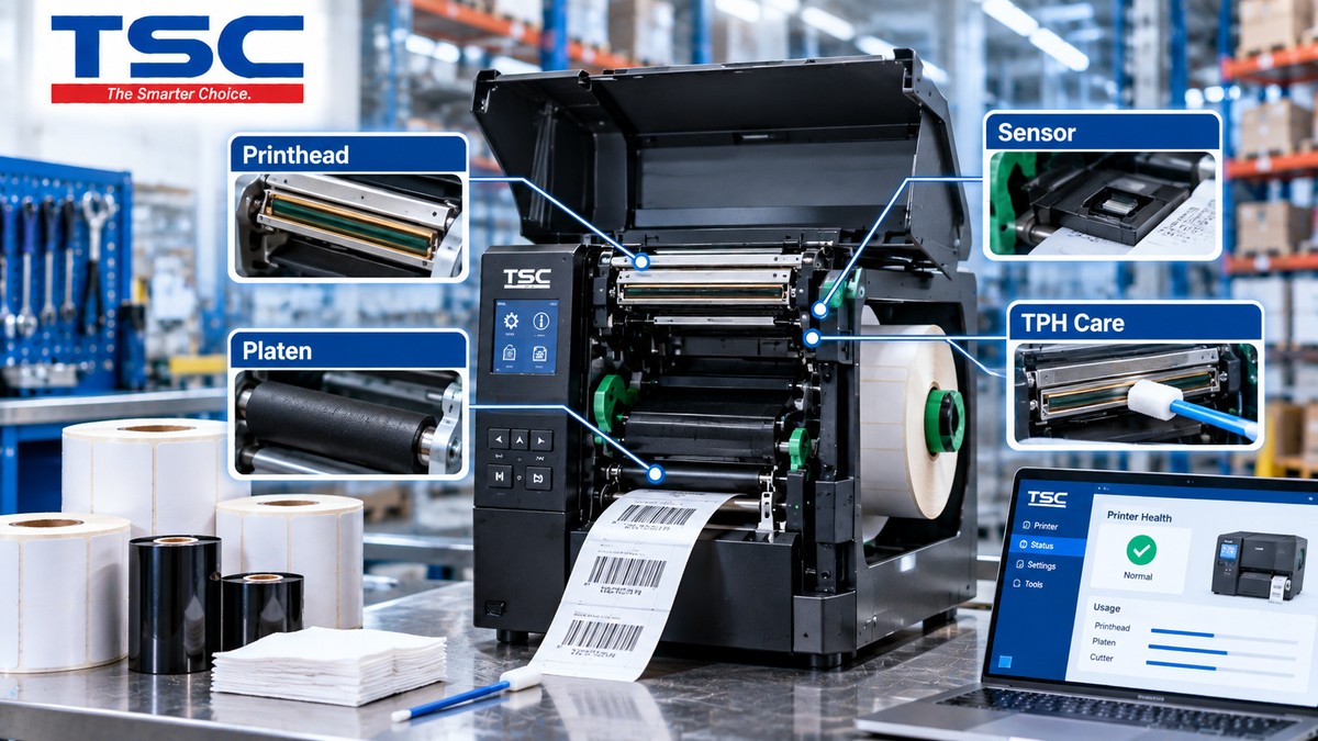 Các bộ phận cần theo dõi khi bảo trì máy in mã vạch TSC