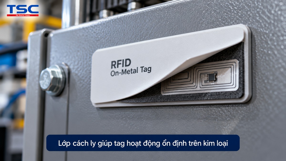 Cấu trúc RFID On-Metal Tag với lớp cách ly giữa antenna và bề mặt kim loại