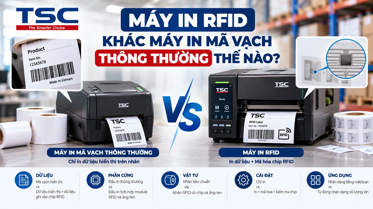 So sánh lựa chọn máy in barcode máy in RFID và nhãn kết hợp barcode RFID