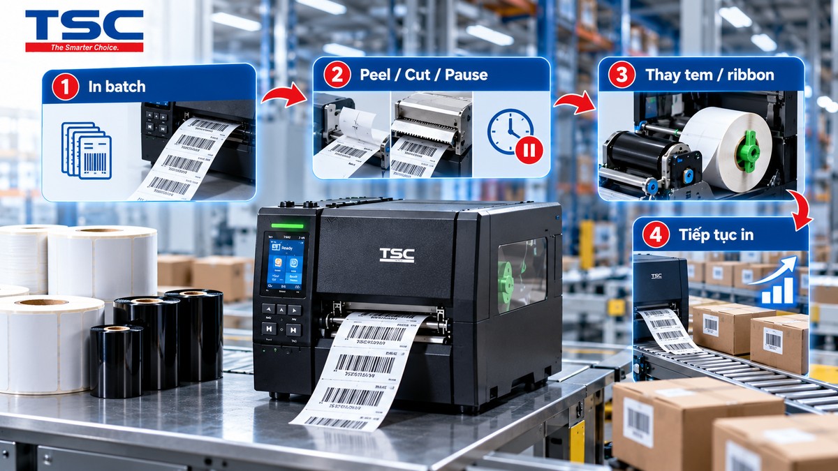Chu kỳ in batch thay vật tư và downtime của máy in công nghiệp
