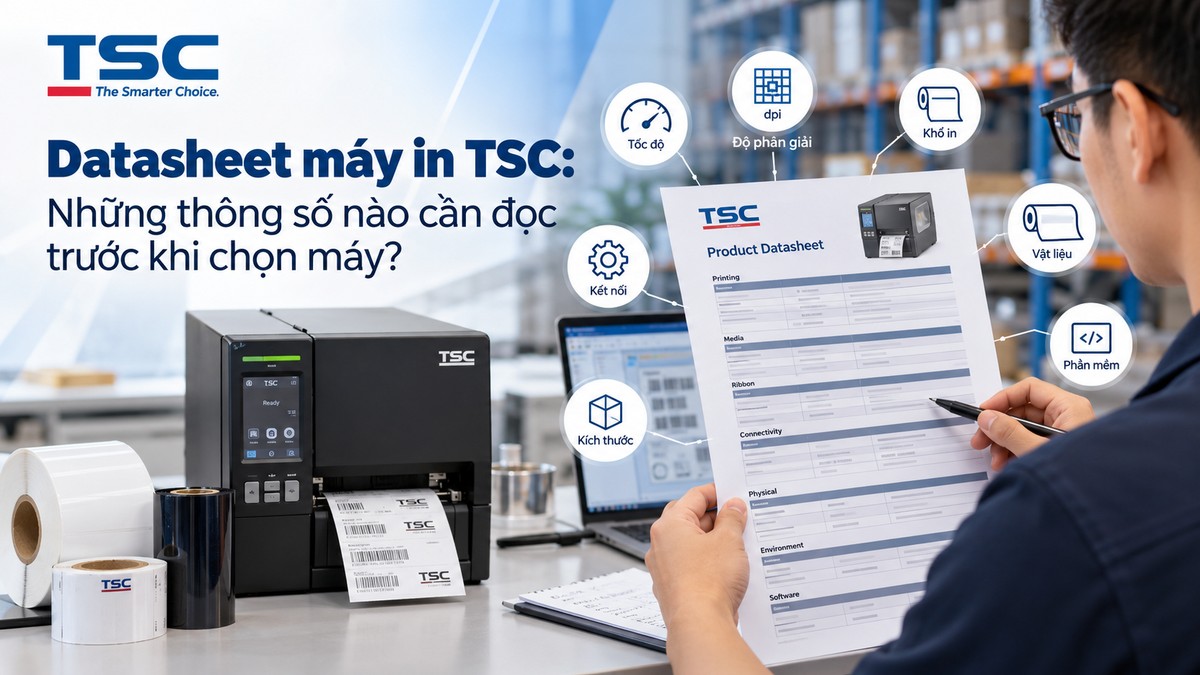 Các thông số media ribbon và vật tư cần kiểm tra trong datasheet máy in TSC