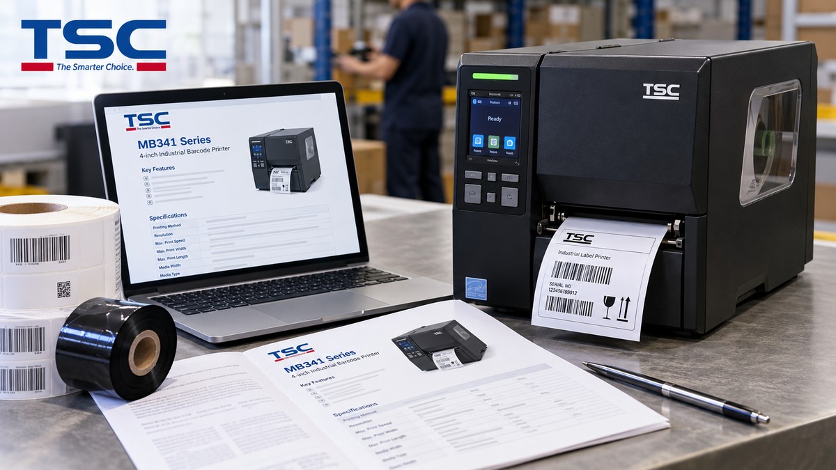 Minh họa cách đọc độ phân giải tốc độ và khổ in trong datasheet máy in TSC