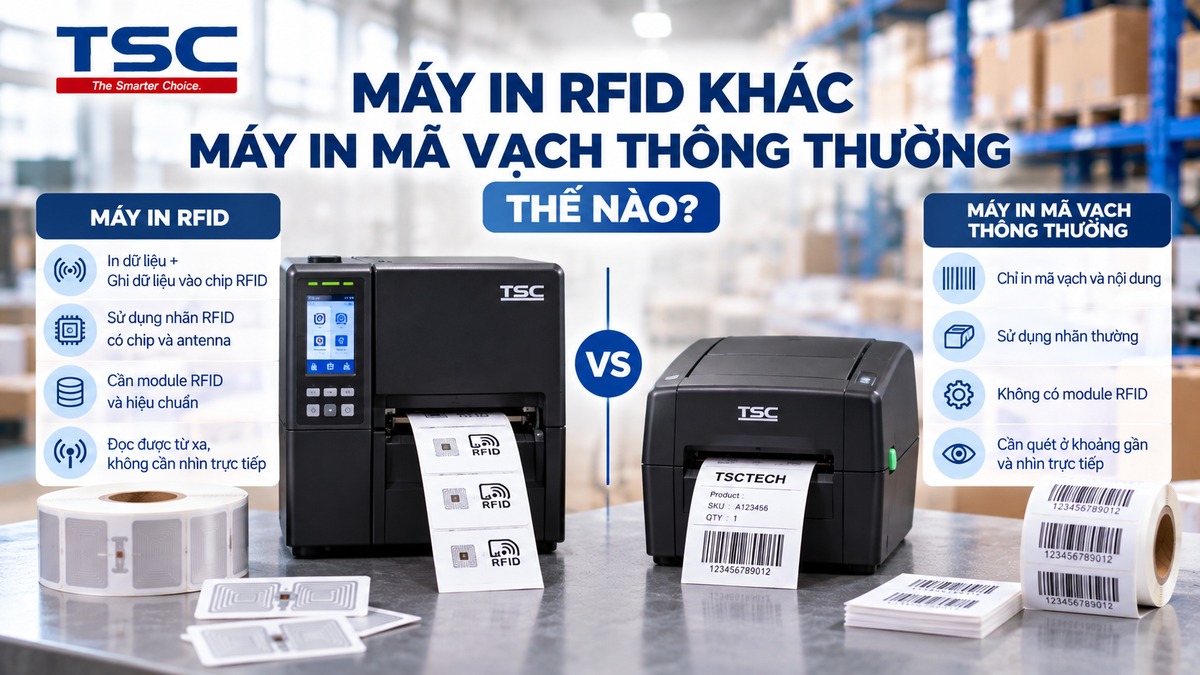 So sánh máy in RFID có chức năng mã hóa hiệu chuẩn với máy in mã vạch thông thường
