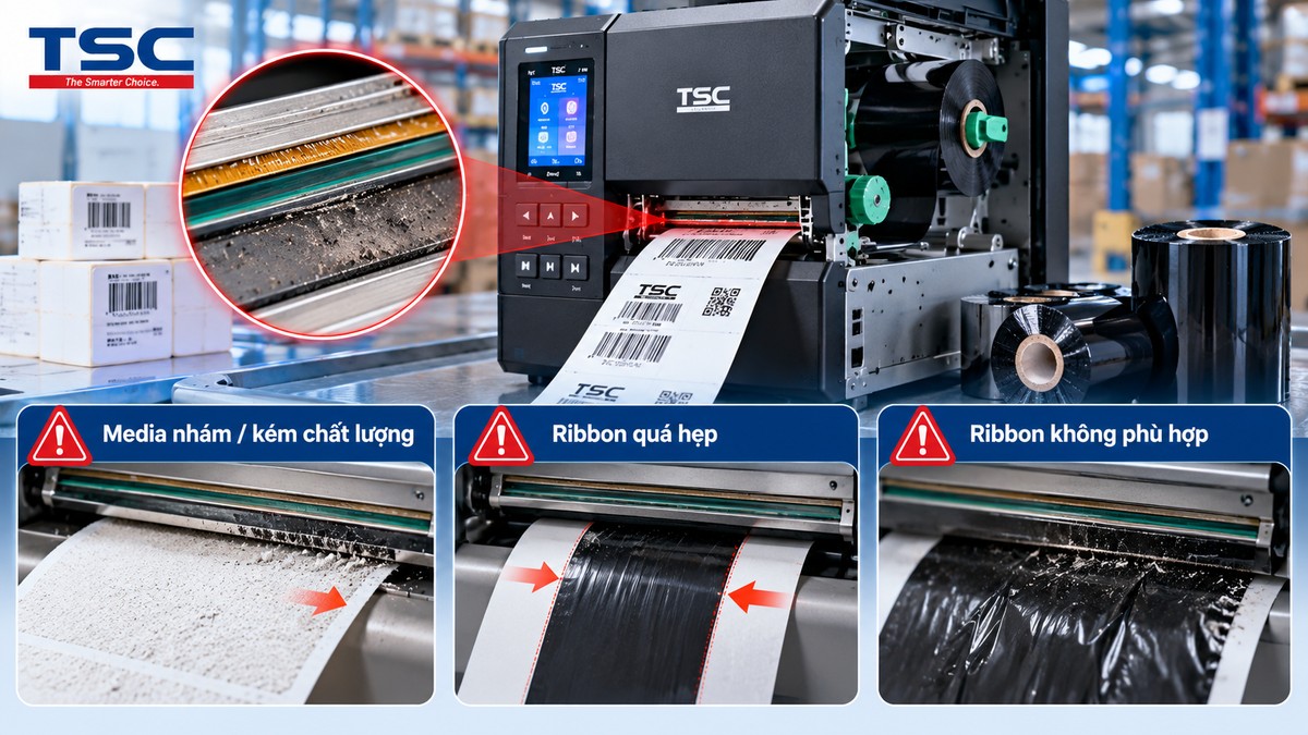 Media và ribbon không phù hợp có thể tăng hao mòn đầu in nhiệt