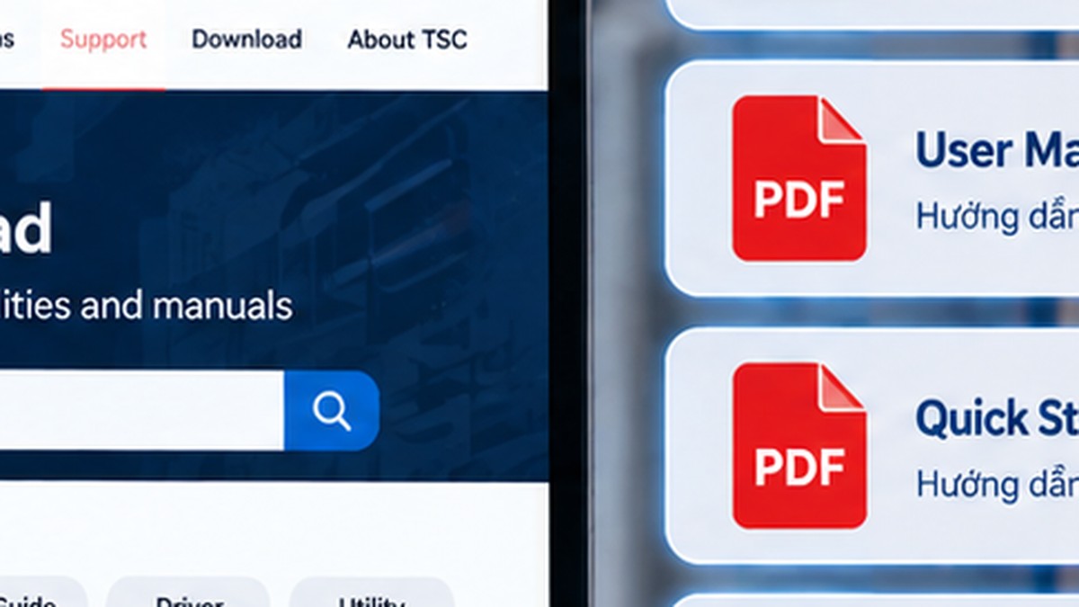 Minh họa các loại tài liệu Datasheet User Manual Driver và Utility của TSC