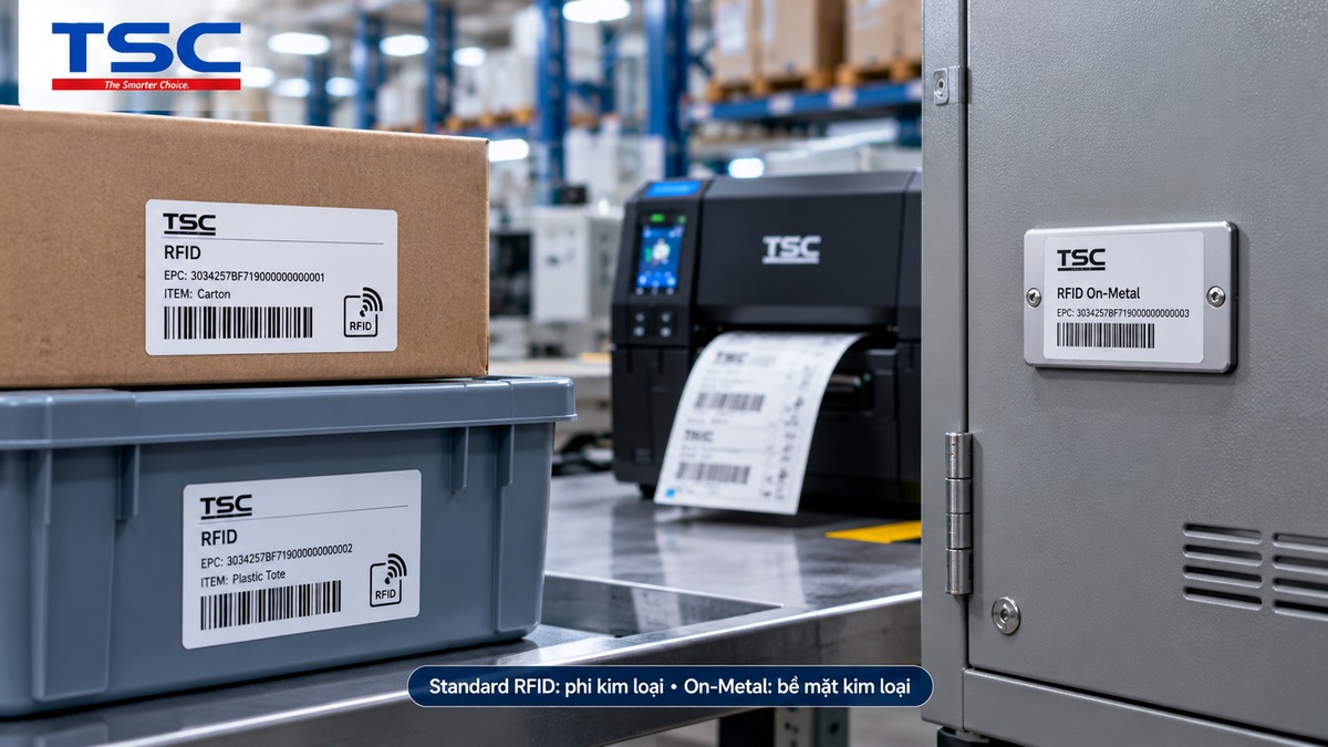 So sánh RFID Label dùng trên carton và nhựa với RFID On-Metal Tag gắn trên kim loại