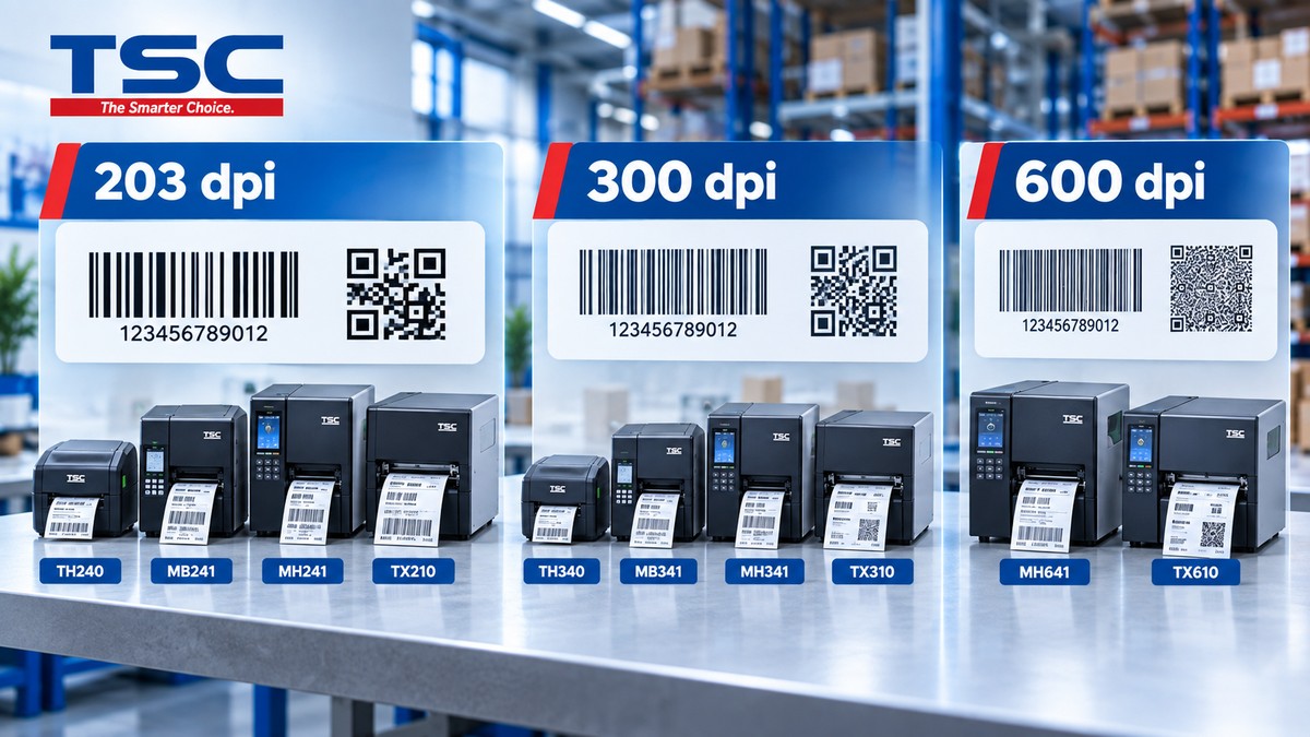 Ví dụ các model TSC tương ứng độ phân giải 203 300 và 600 dpi