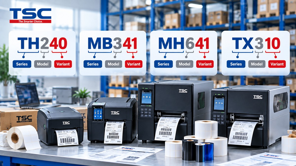 Minh họa cấu trúc series mã số và phiên bản trong tên model máy in TSC
