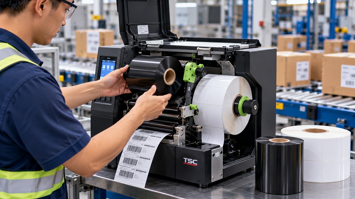 Thay cuộn ribbon và tem trên máy in mã vạch công nghiệp TSC