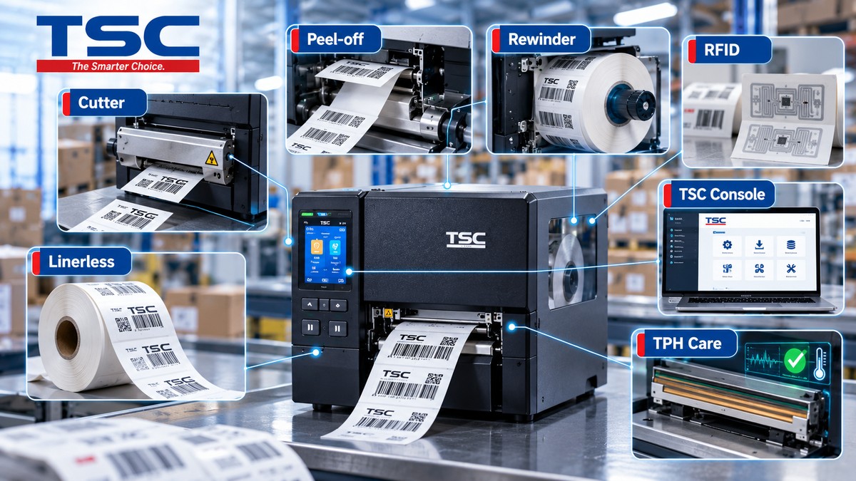 Các thuật ngữ cutter peel-off rewinder RFID linerless TSC Console và TPH Care