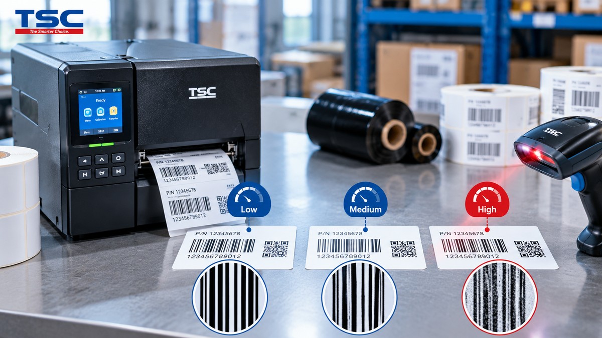 Minh họa ảnh hưởng của tốc độ in đến độ nét của mã vạch