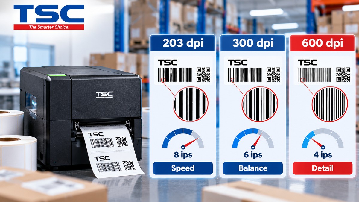Minh họa sự đánh đổi giữa độ phân giải và tốc độ in trên máy TSC