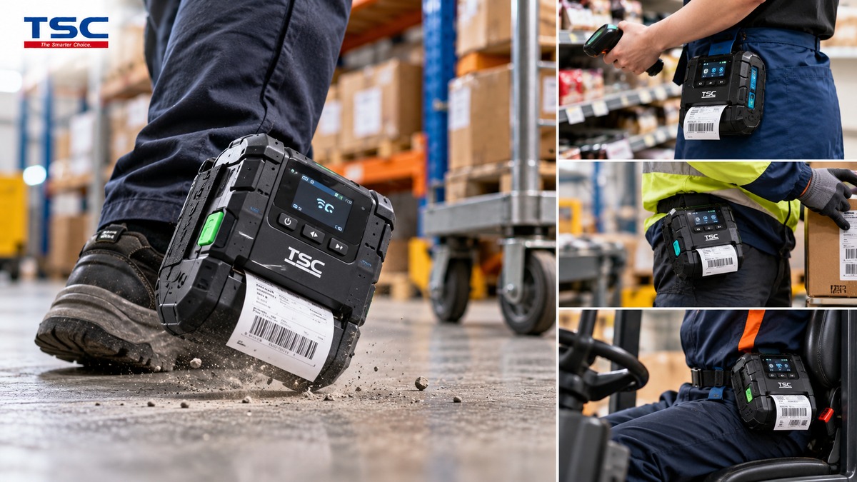 Máy in di động TSC sử dụng trong bán lẻ kho vận logistics và xe nâng